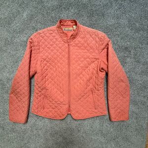 Bobby Chan Jacket Womens Sz M VTG Coral Zip Pockets Golf Quilted Lining